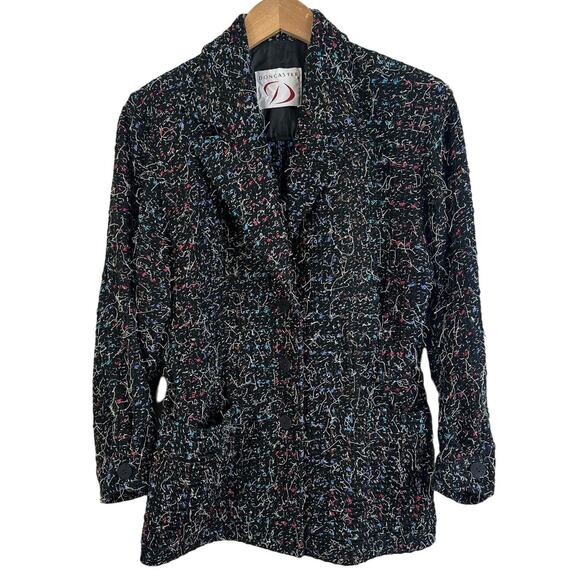 Doncaster Vintage 80s Black Textured Confetti Sweater Jacket Blazer Cardigan 4 S - Picture 1 of 10